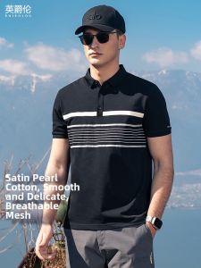 Enjeolon | Silk Luster Cotton High-End Business Casual POLO Shirt Summer Turn-Down Collar