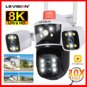 LS VISION 16MP 4-Lens 3-Screen Wifi Security Camera Three-way Video 10X Hybrid Optical Zoom PTZ Humanoid Tracking Home Security CCTV Camera IP66 Outdoor Waterproof Full Color Night Vision IP Camera