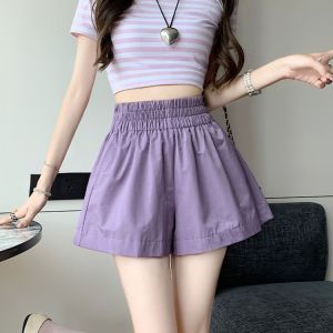 High Waist A-Line Wide Leg Short Pants Womens Summer Purple Cotton Washed Pants Comfortable Loose Fit Hot Girl Cargo Pants