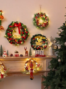 Christmas Wreath with Ornaments  Artificial Christmas Wreath Decorations  for Indoor Outdoor Wall Decoration in New Year Home Party