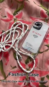 【✅SG Seller✅】RICHMENT Fashion Case + Rope Crossbody Lanyard Phone Case for iPhone 15 Pro Max iPhone15 Plus 15+ Clear Transparent Hard PC Back+Flexible TPU Frame Shockproof Cover With Adjustable Nylon Neck Strap For Woment For Girl (with FREE SHIPPING)