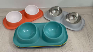 wen.W2 ชุดภาชนะอาหารสัตว์เลี้ยง แกน้ำเซรามิกสำหรับแมวและสุนัข ถ้วยสแตนเลสกันลื่น กันคว่ำ ชามพลาสติกความจุใหญ่