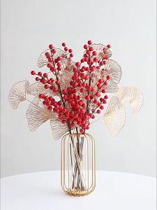 Romantika Golden Artificial Leaves and Flower Bouquet for Spring CNY New Year Ornaments Home Party Decor s Decoration Fake Plants Artifikal Bunga新年迎春假花装饰