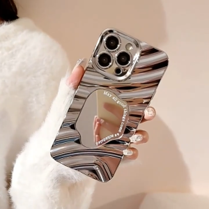 Silver Cermin Rias Gelombang Phone Casing Untuk iPhone 13 Pro Max 11 12 14 Plus 15 16 Pro Max 8 7 Plus X XR XS Max Casing iPhone 11 11Pro Max SE 2020 2020 SE3 Hard Shockproof Case Cover