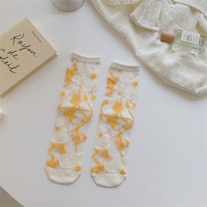 Socks Womens New Fashion Spring Flower Casual Breathable Thin Transparent Women Crew Socks Trendy Cute High Quality