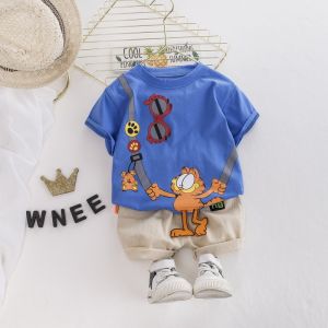 Boys Set Garfield Cat Graffiti Set Baby Clothing Summer New Fashion Casual Set Brown Pants