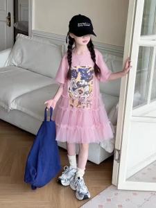 Girls Summer New Fashionable Big Kids Dress High-end Children's Summer Princess Dress Set