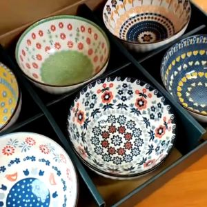 Mangkok Set Japanese Bowl Set Premium / Mangkuk Gift Keramik Flowers Japanese Bowl