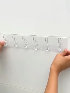 Thanh treo đồ trong suốt dán tường 6 móc - Dây 6 móc treo đa năng