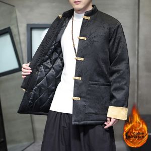 Mens Winter Thickened Cotton Padded Jacket Loose plus Size Warmth Youth Fashion Stand Collar Single Button Closure Coat