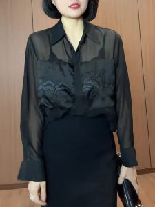 UYFY | Elegant Black Long Sleeve Semi-Transparent Shirt