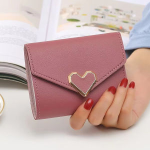 New Women Short Wallets High Quality Card & Photo Holder Simple Female Purse Heart-Shaped Cute Small Wallet For Girls