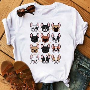 Cute French Bulldog T-shirt Animal Harajuku Print Pattern Shirt Fun French Bulldog Short Sleeves Animal Lover T-shirt Dog Mom Te
