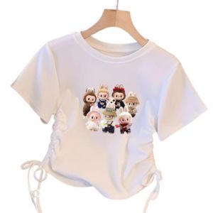 T-SHIRT Crop Kaos Serut Tali Anak Perempuan Motip Labubu Usia 1-11 Tahun Fashion Cotton