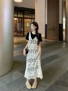 Thời Trang 2 Bộ Đầm Nữ Mùa Hè 2024 Hàng Mới Về Rỗng Móc Thiết Kế Lưng Kỳ Nghỉ Đi Biển Polyester