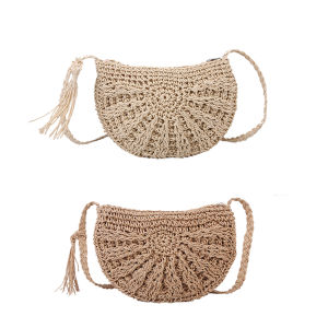 Women Beach Casual Shoulder Bag Woven Straw Rope Small Purse for Vacation and Leisure in Natural Tones