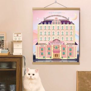 VIKAMA Wall Tapestry Pink Retro Hotel Building Illustration Moon Star Vintage Home Decor Living Room Bedroom Dorm Aesthetic Soft