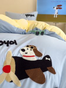 Cartoon Flannel Duvet Cover Single Piece Non-Cotton Pure Cotton Pillowcase 150X200X23 Washed Cotton Towel Embroidered Single Bed Sheet