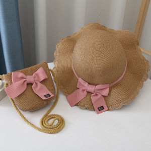 Childrens Sun Protection Straw Hat Beach Sandals Coin Purse Baby Sunfisherman Hat Casual Style Wide Brim round Top Cap