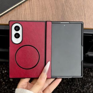 Fold8 Business Leather Texture Magnetic Hinge Back Case For Samsung Galaxy Z Fold8 Ultra Fold 8 7 6 5 For Magsafe Phone Case