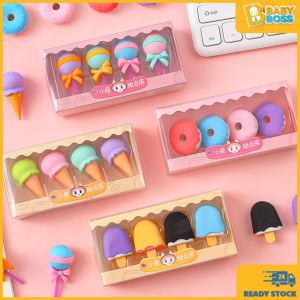 BabyBoss Cute 4pcs Ice Cream Lollipop Popsicle Donut Eraser Set Birthday Party Pack Door Gift Student Reward Pemadam