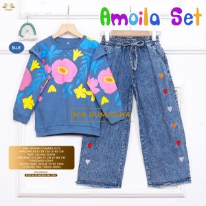 AMOILA SET - SETELAN ANAK KEKINIAN BY NIA RUMAISHA || MAT. ATASAN COTTON COMBAD || MAT. CELANA JEANS PINGGANG FULL KERUT
