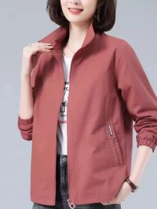 Spring Autumn Casual Short Jacket Womens Loose Middle-aged Mom Clothes Stand Collar Slimming Coat Top Individual Style