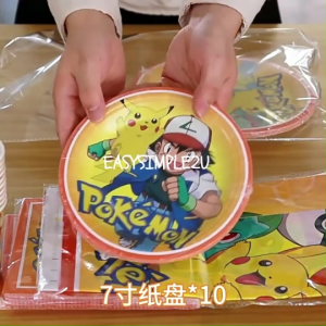 Pokemon Theme Birthday Party Decoration Set Pikachu Charmander Squirtle Party Supplies Disposable Paper Cups Plates Spoons Balloons Tablecloth Banner Backdrop Cake Toppers Children Birthday Party Favors Kids Event Festive Tableware Decorations Gifts