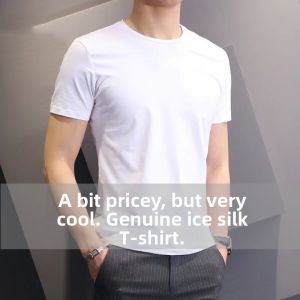 New Mens Ice Silk Short Sleeve T-Shirt Casual Quick Dry Half Sleeve Trendy Modal Cotton Summer Leisure Top Youth Fashion