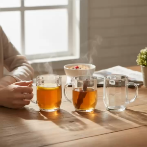 Hộp 6 Ly Quai Thủy Tinh The Wide Mouth Mug Dùng Uống Bia Nhẹ Trà Nóng Cà Phê 300ml