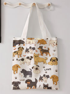 Dog pattern printed casual handbag reusable fashionable backpack multifunctional handbag canvas shopping bag