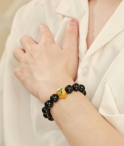 ZHOU LIU FU 周六福 24K Solid Gold Bracelet Real Gold Black Agate Beaded Bracelets Simple Geometry Charm Stretch Bracelets Jewelry for Men Father Son Birthday Anniversary 7.9"/20CM A1915053
