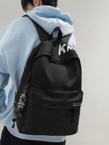 Large Capacity Black Backpack for High School Boys American Street Style Dual Shoulder High Aesthetic Value Nylon Material