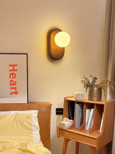 Minimalist Japanese Style Solid Wood Bedroom Wall Lamp Living Room Hallway Entrance Vintage Study Room Bedside Light