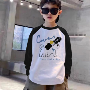 Loose Long Sleeve round Neck Childrens T-shirt Boys Cartoon Print Casual Cotton Top for Middle And Big Children