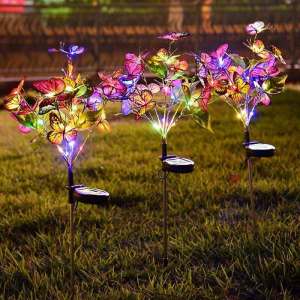 Outdoor Waterproof Solar Garden LightsPlastic Butterflys Decorative Light For HomeYard Pathway Garden Stake