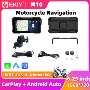 EKIY 6.25 inch Wireless CarPlay Moto Android Auto Portable Digital Motorcycle Dashboard GPS Navigation Removable Display Screen
