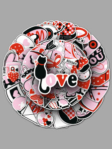 Original Valentines Day Hand-drawn Festival Stickers Romantic Cartoon Decorations for Notebook Water Cup Decals 50 Pieces