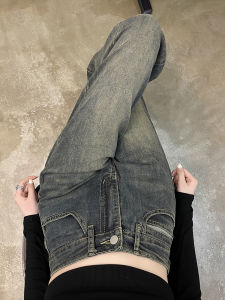 กางเกงยีนส์ทรงหลวมเอวสูงสีเทาหินทรงหลวมสำหรับผู้หญิง ฤดูใบไม้ผลิ ฤดูใบไม้ร่วง ฤดูหนาว กางเกงยีนส์ทรงหลวมสำหรับผู้หญิง