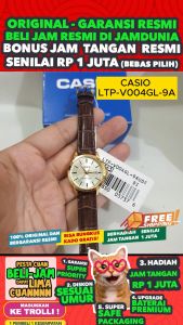 CASIO ORIGINAL - CASIO Standard LTP-V004GL-9A - WOMEN - Coklat - Kulit - Jam dunia JD16ST # Jam Tangan Wanita Cewek Anti Air Digital Analog + CASIO LTP V004GL 9A LTP-V004GL V 004 GL LTPV004 LTP-V004 LTPV004GL LTP-004 V004 $ WR0 STK KC7