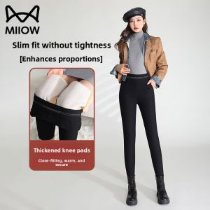 miiow | Thickened Fleece Womens High Waist Casual Pants Autumn Winter Warm Outerwear Black Cotton Trousers Comfortable Fit MiiOW