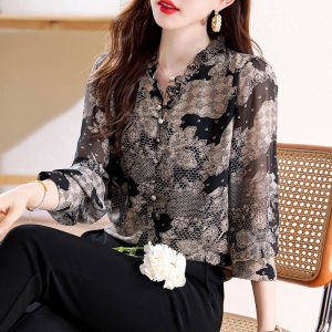 DAIXIANGFEIZI | Floral Chiffon Blouse Womens Autumn Spring New Fashionable Anti-aging