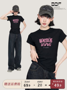 Áo Thun Tay Ngắn in Hình Mỹ Dành Cho Nữ Mùa Hè Thường Ngày Cổ Tròn Dáng Ôm Vừa Vặn Màu Đen