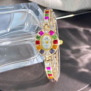 Color zircon advanced sense diamond set womens watch niche bracelet bracelet Small exquisite quartz watch cross-border hot sale