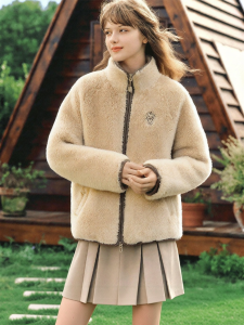 Semir | Shoulder Sleeve Coral Fleece Sheepskin-Like Winter New Stand Collar Loose Jacket