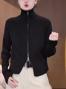 Elegant Pure Color Long Sleeve Knitwear Double Zipper Female Fashion Korean Style Simple Design Autumn New Arrival Cashmere