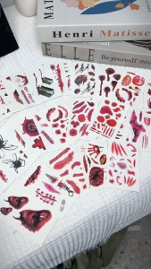 50 แผ่น สติ๊กเกอร์รอยสักฮาโลวีน รอยแผล รอยสักแทดทู แทททู แต่งหน้าเลือดน่ากลัว รอยสักชั่วคราว ฮาโลวีน