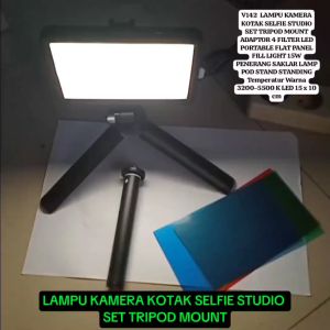 V142 ORI LAMPU KAMERA KOTAK SELFIE STUDIO SET TRIPOD MOUNT ADAPTOR 4 FILTER LED PORTABLE FLAT PANEL