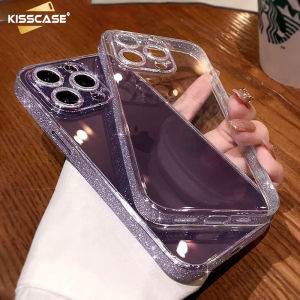 【With Lens Film】KISSCASE Luxury Glitter HD Glass Clear Case For iPhone15 Pro Max 14 Plus 13 12 11 Bling Lens Protection Shockproof Transparent Armor Cover