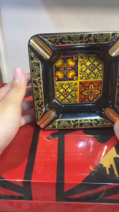 Gạt Tàn Cigar Lubinski YJA-20032 – Gốm Sứ Cao Cấp 4 Điếu Họa Tiết Màu Sang Trọng
